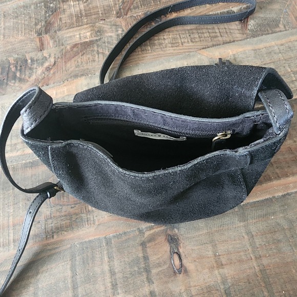 Lucky Brand Black Suede Leather Mini Saddle Bag Crossbody Purse Boho Western - Picture 4 of 6